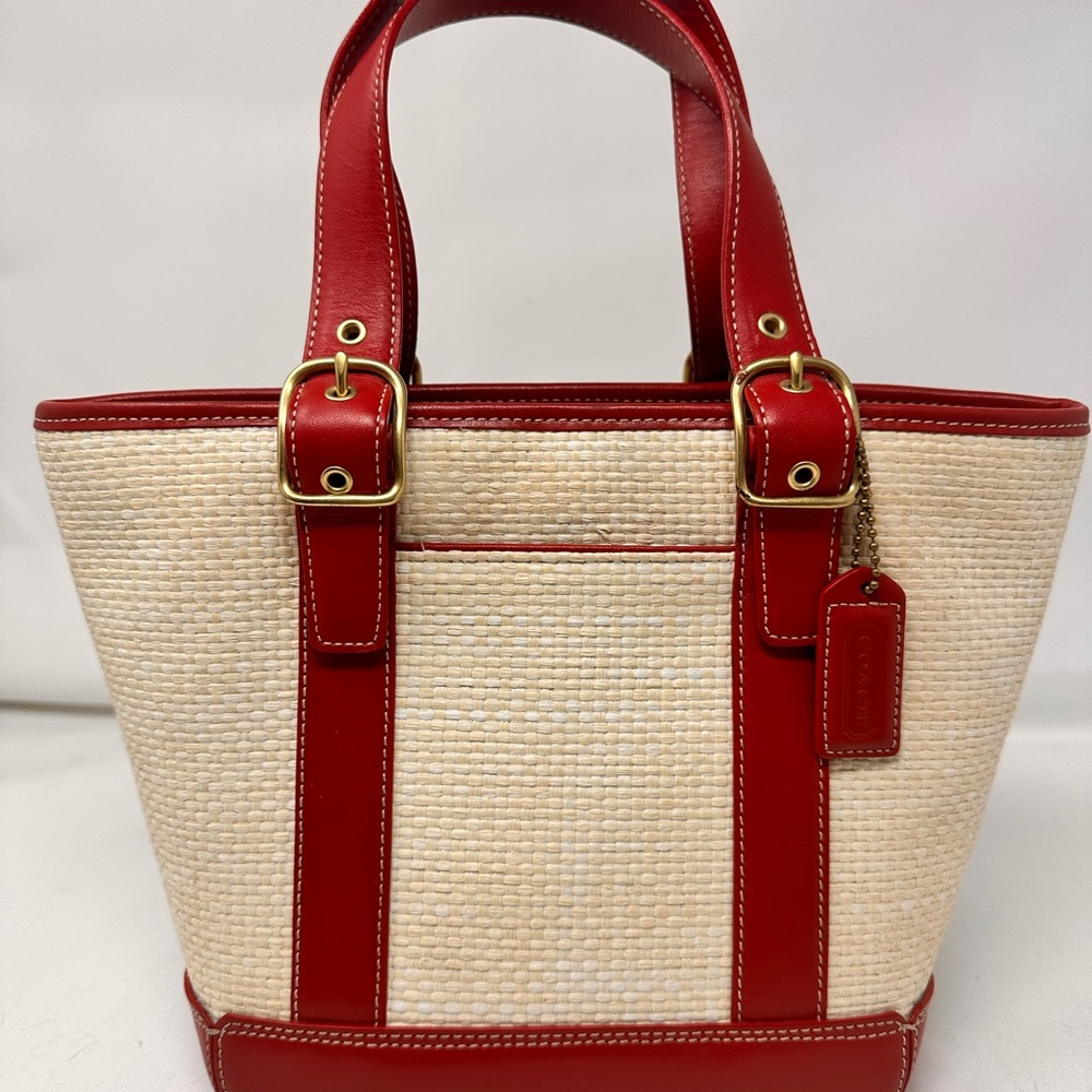 Vintage Coach 8909 Woven Straw Handbag Cherry Red Y2K